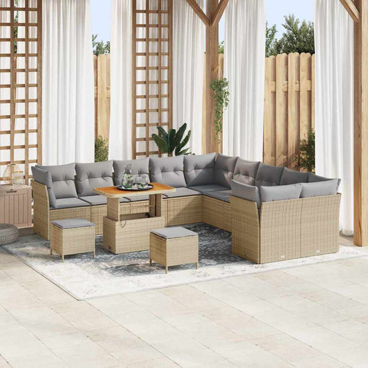 Conjunto de Sofá de Jardim 13 pcs bege e cinzento claro