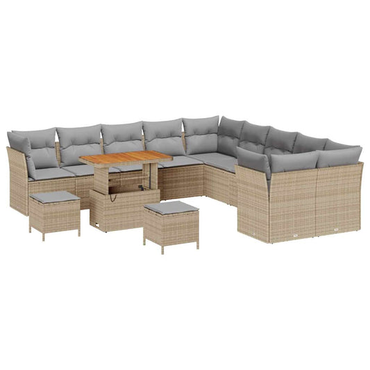 Conjunto de Sofá de Jardim 13 pcs bege e cinzento claro