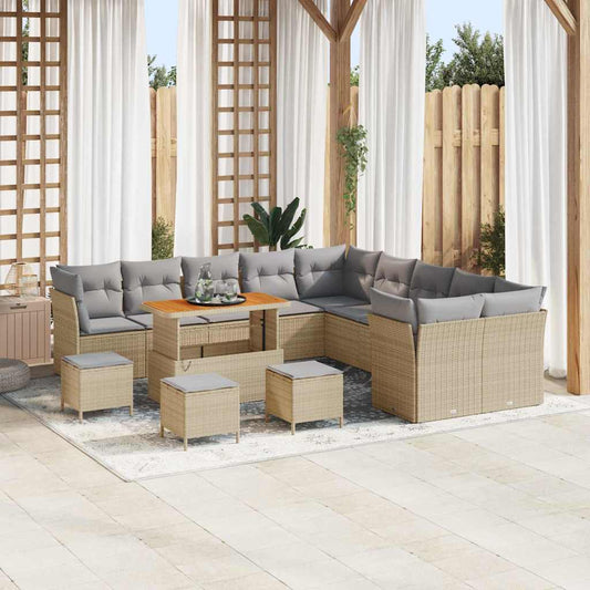 Conjunto de Sofá de Jardim 14 pcs bege e cinzento claro