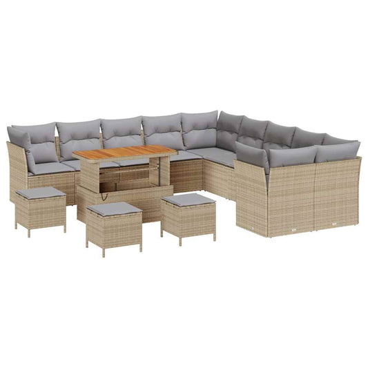 Conjunto de Sofá de Jardim 14 pcs bege e cinzento claro
