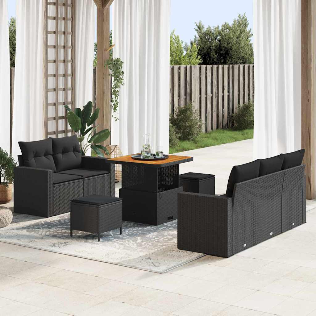 Conjunto de Sofá de Jardim Manual 8 pcs Preto 80 x 80 x 71 cm