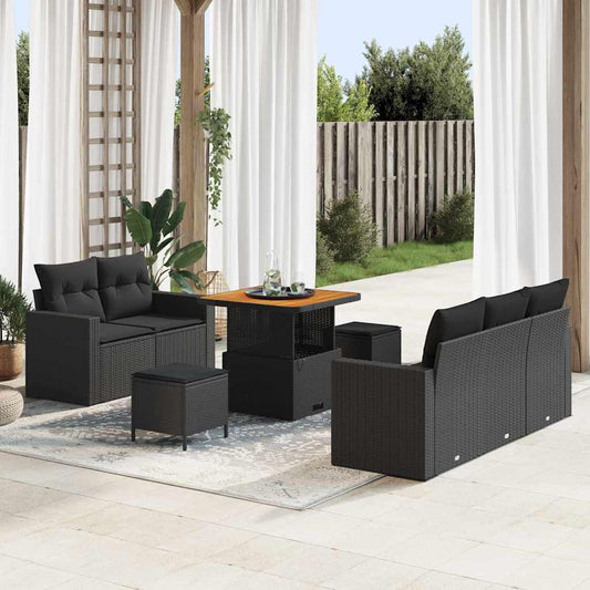 Conjunto de Sofá de Jardim Manual 8 pcs Preto 80 x 80 x 71 cm