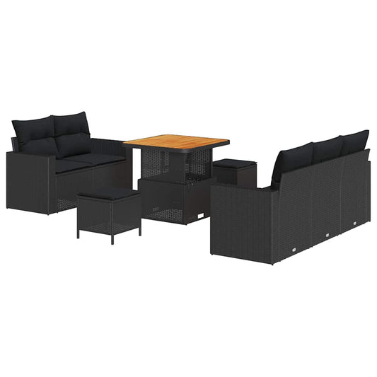 Conjunto de Sofá de Jardim Manual 8 pcs Preto 80 x 80 x 71 cm