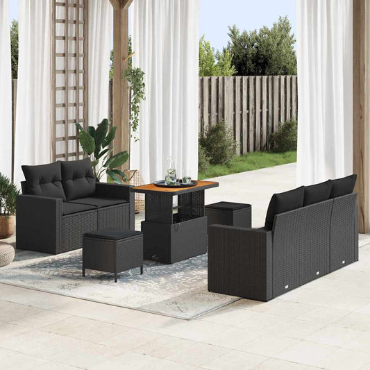 Conjunto de Sofá de Jardim Manual 8 pcs Preto 90 x 55 x 71 cm