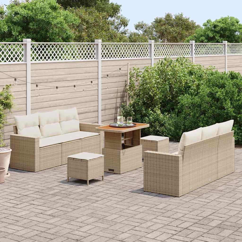 Conjunto de Sofá de Jardim com almofada 9 pcs bege e creme