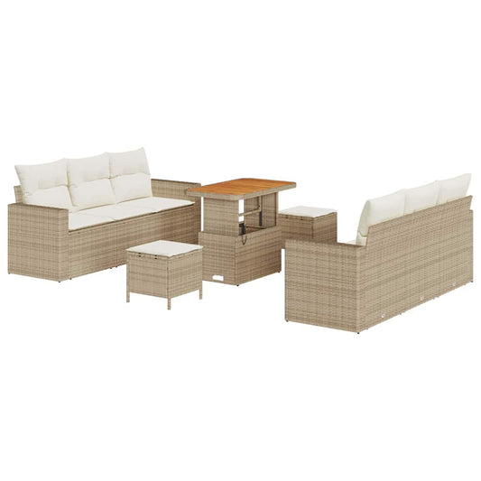 Conjunto de Sofá de Jardim com almofada 9 pcs bege e creme