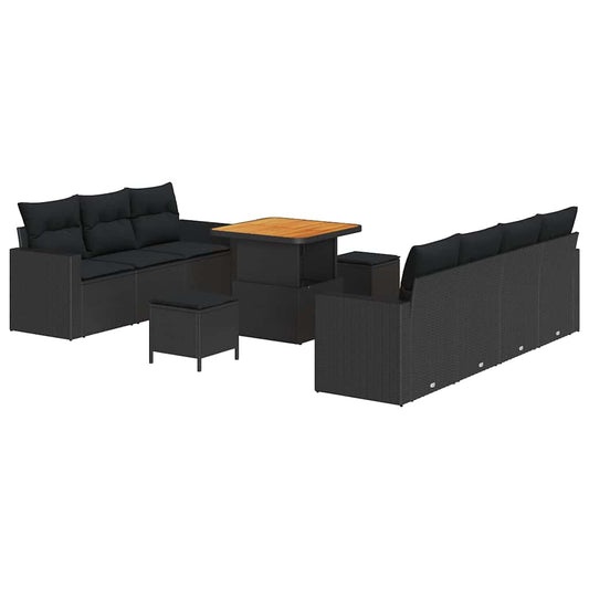Conjunto de Sofá de Jardim Manual 10 pcs Preto 80 x 80 x 71 cm