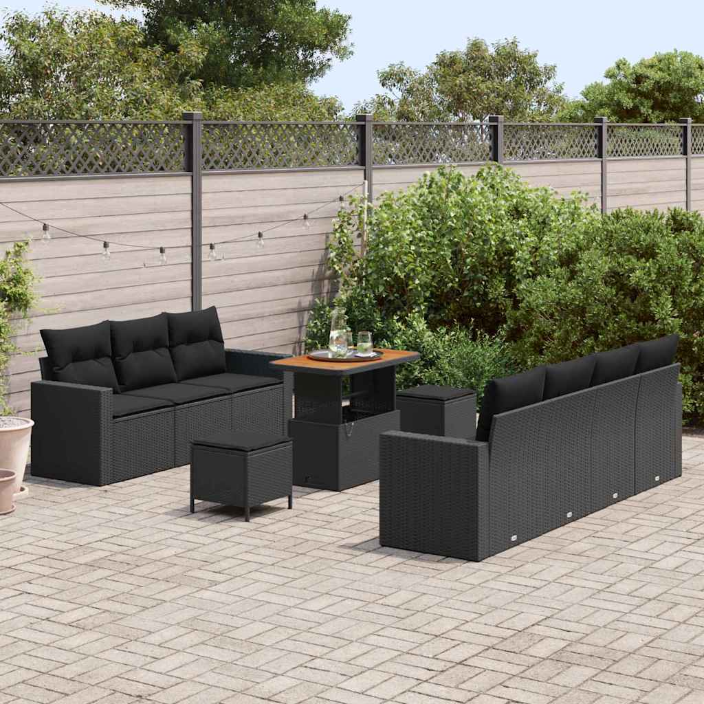Conjunto de Sofá de Jardim Manual 10 pcs Preto 90 x 55 x 71 cm