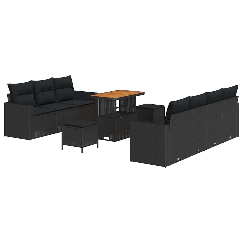 Conjunto de Sofá de Jardim Manual 10 pcs Preto 90 x 55 x 71 cm