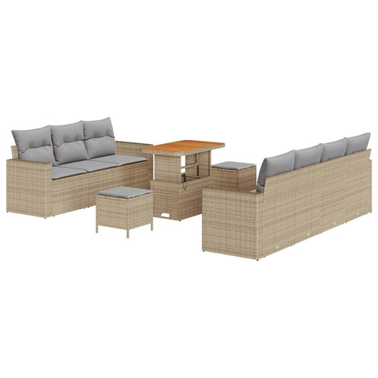 Conjunto de Sofá de Jardim Manual 10 pcs bege e cinzento claro