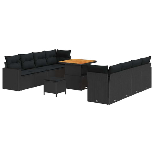 Conjunto de Sofá de Jardim Manual 11 pcs Preto 80 x 80 x 71 cm