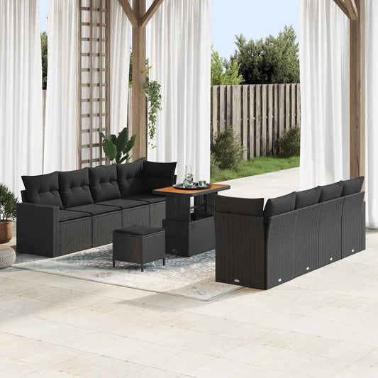 Conjunto de Sofá de Jardim com almofada 11 pcs Preto