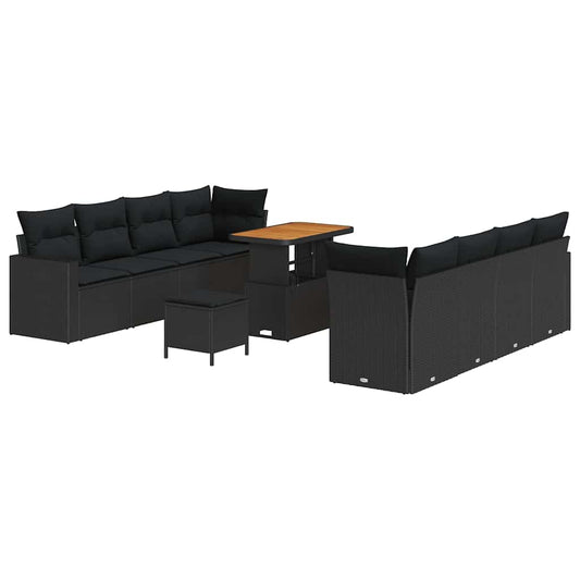 Conjunto de Sofá de Jardim com almofada 11 pcs Preto