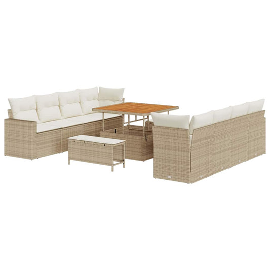 Conjunto de Sofá de Jardim com almofada 11 pcs bege e creme