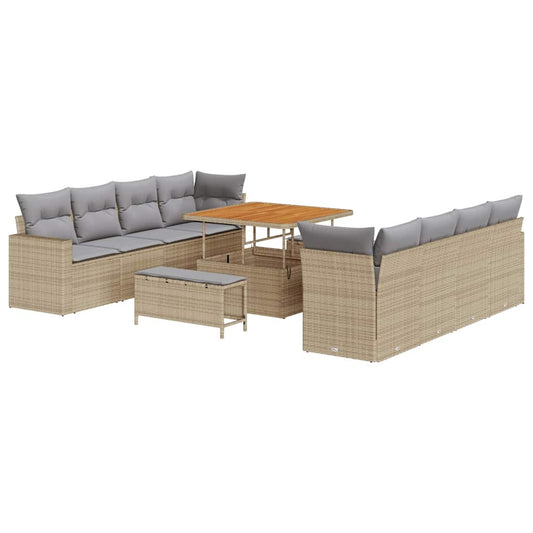 Conjunto de Sofá de Jardim Manual 11 pcs bege e cinzento claro