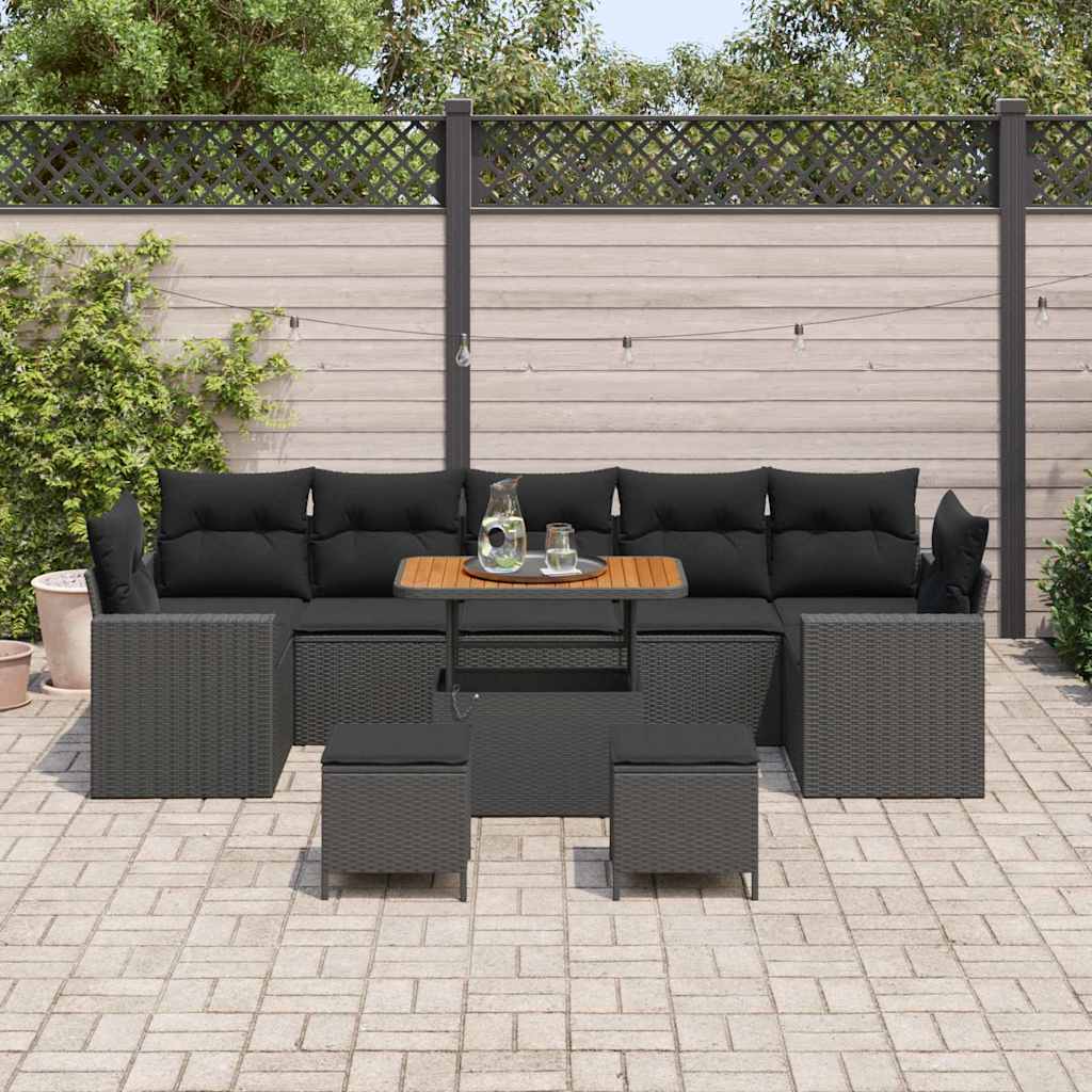 Conjunto de Sofá de Jardim Manual 10 pcs Preto 90 x 55 x 71 cm