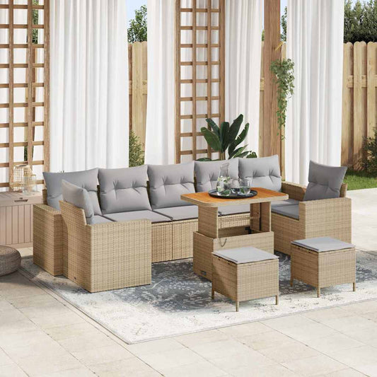 Conjunto de Sofá de Jardim Manual 10 pcs bege e cinzento claro