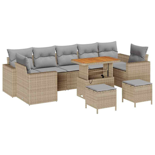 Conjunto de Sofá de Jardim Manual 10 pcs bege e cinzento claro