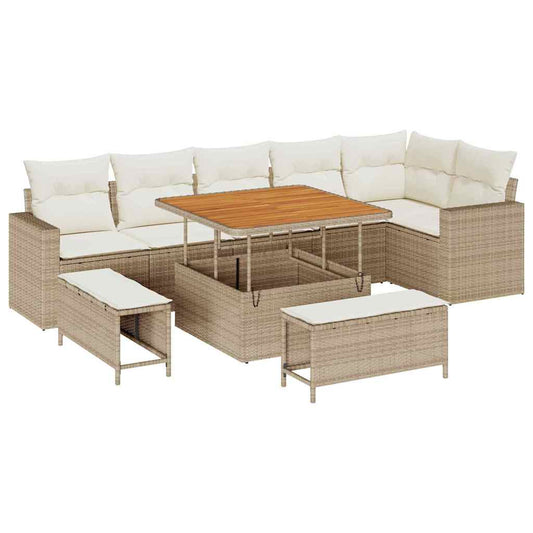 Conjunto de Sofá de Jardim 9 pcs bege e creme 100 x 100 x 71 cm