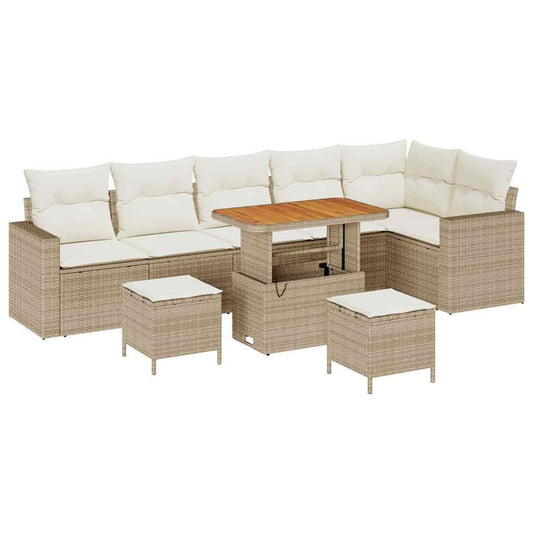 Conjunto de Sofá de Jardim 9 pcs bege e creme 90 x 55 x 71 cm