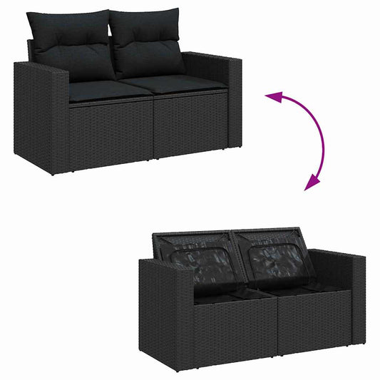 Conjunto de Sofá de Jardim com almofada 13 pcs Preto vime PE