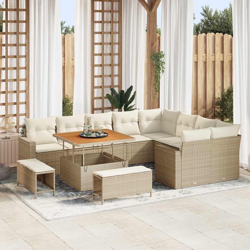 Conjunto de Sofá de Jardim com almofada 12 pcs bege e creme