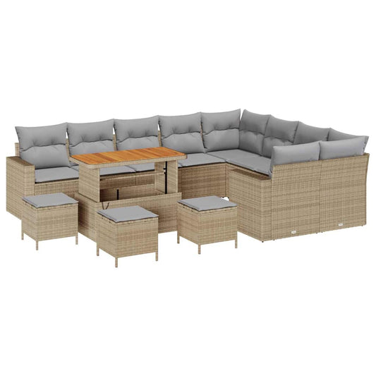 Conjunto de Sofá de Jardim 13 pcs bege e cinzento claro