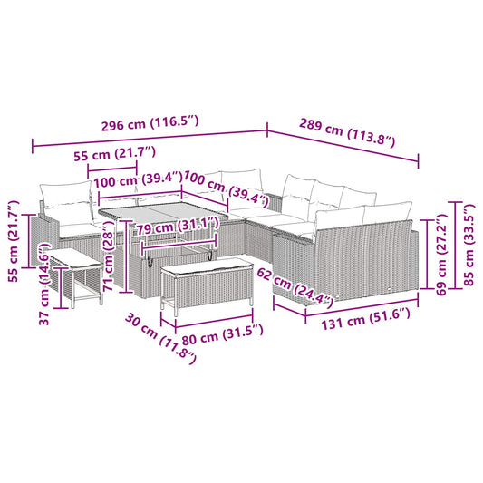 Conjunto de Sofá de Jardim com almofada 13 pcs Preto