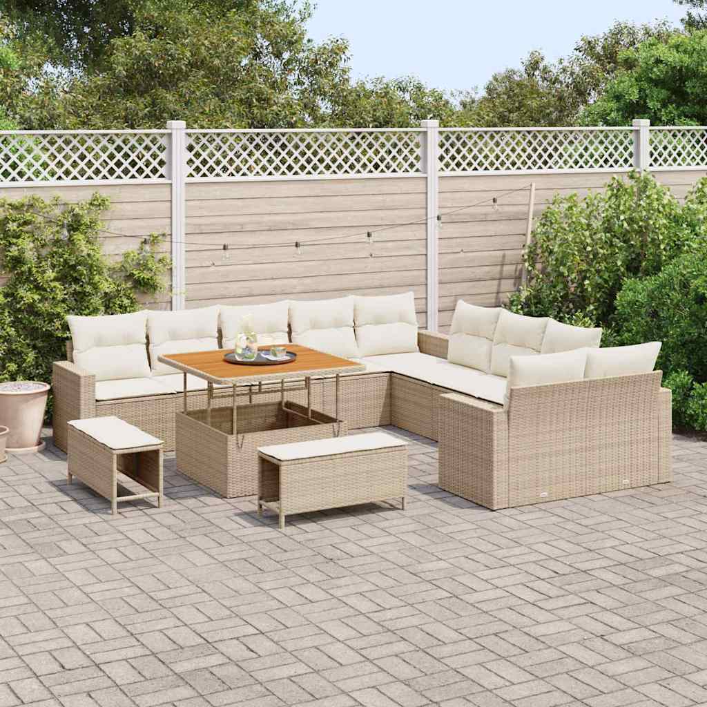 Conjunto de Sofá de Jardim com almofada 13 pcs bege e creme