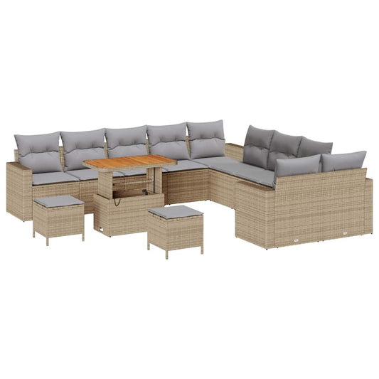 Conjunto de Sofá de Jardim 13 pcs bege e cinzento claro
