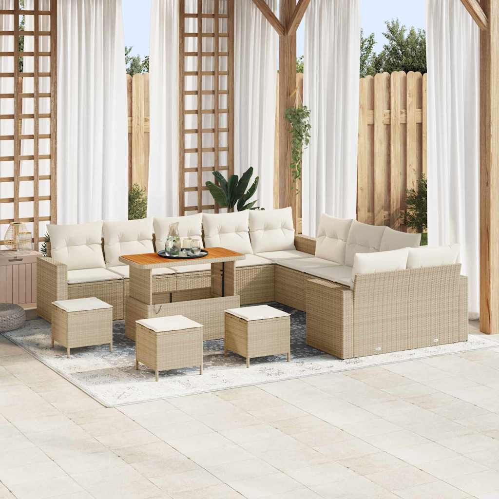 Conjunto de Sofá de Jardim 14 pcs bege e creme 110 x 55 x 71 cm