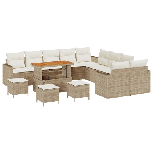 Conjunto de Sofá de Jardim 14 pcs bege e creme 110 x 55 x 71 cm