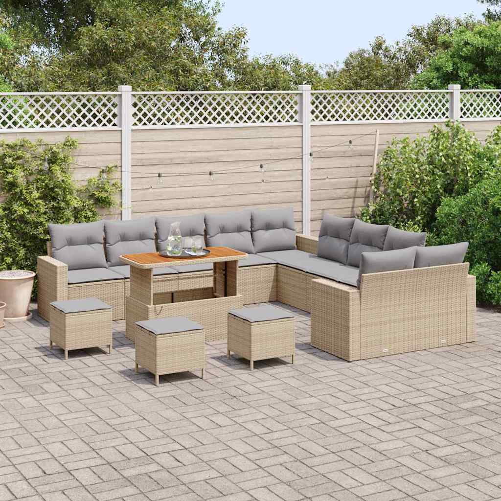 Conjunto de Sofá de Jardim 14 pcs bege e cinzento claro