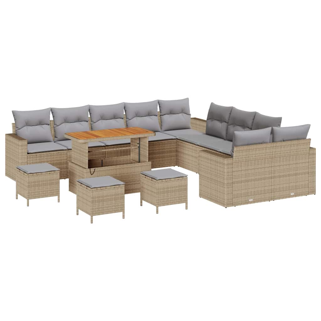 Conjunto de Sofá de Jardim 14 pcs bege e cinzento claro
