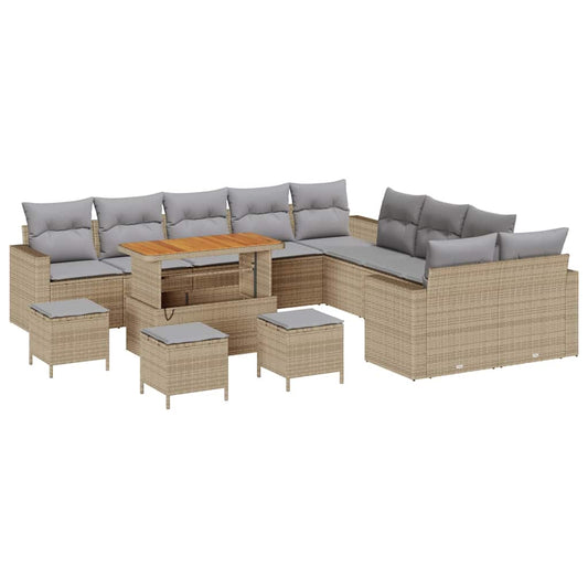 Conjunto de Sofá de Jardim 14 pcs bege e cinzento claro