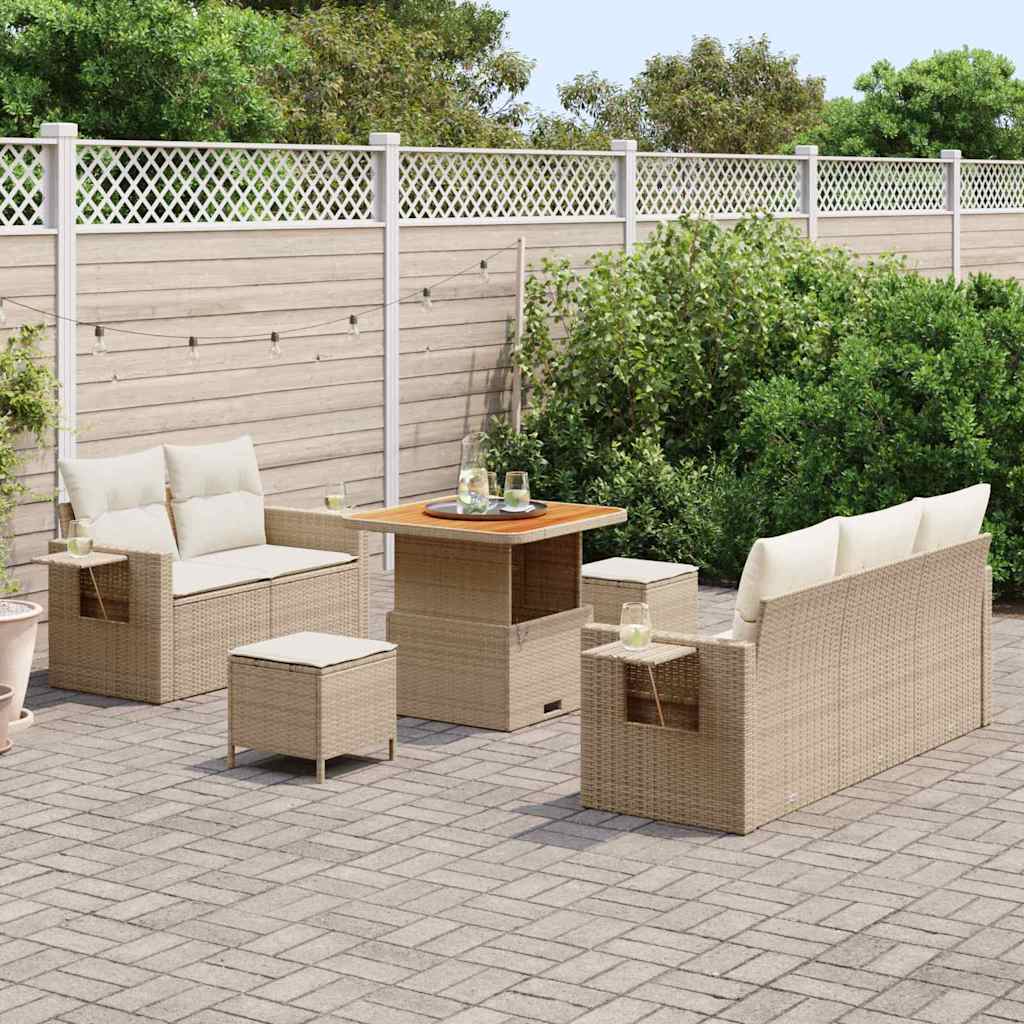 Conjunto de Sofá de Jardim com almofada 8 pcs bege e creme