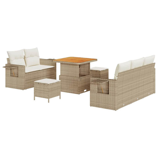 Conjunto de Sofá de Jardim com almofada 8 pcs bege e creme