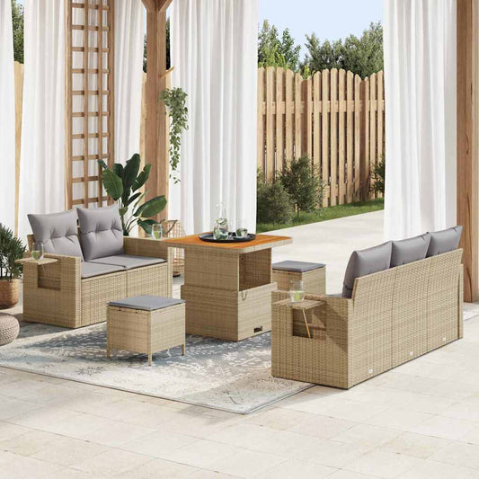 Conjunto de Sofá de Jardim Manual 8 pcs bege e cinzento claro