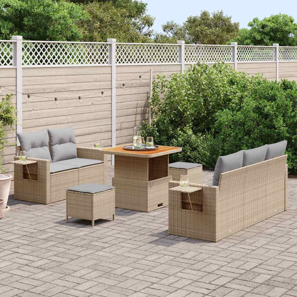 Conjunto de Sofá de Jardim Manual 8 pcs bege e cinzento claro