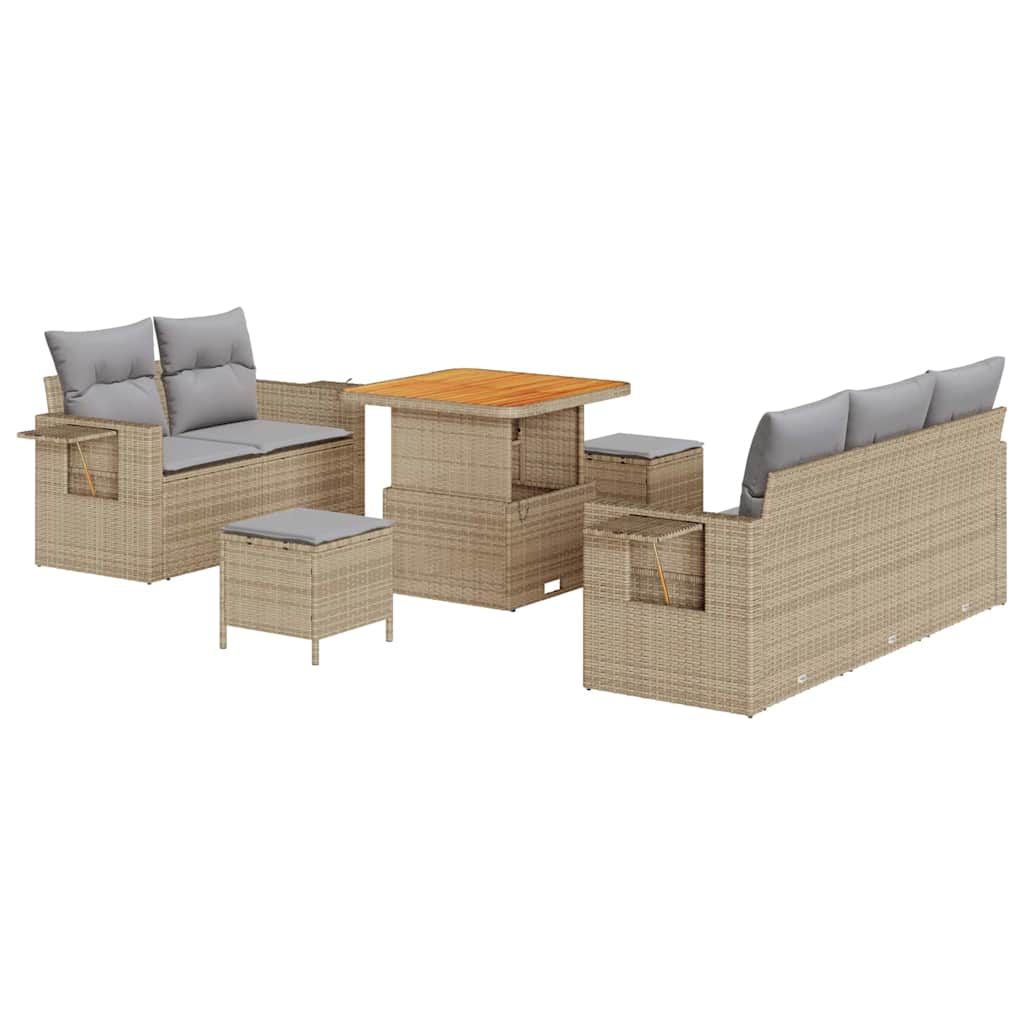 Conjunto de Sofá de Jardim Manual 8 pcs bege e cinzento claro