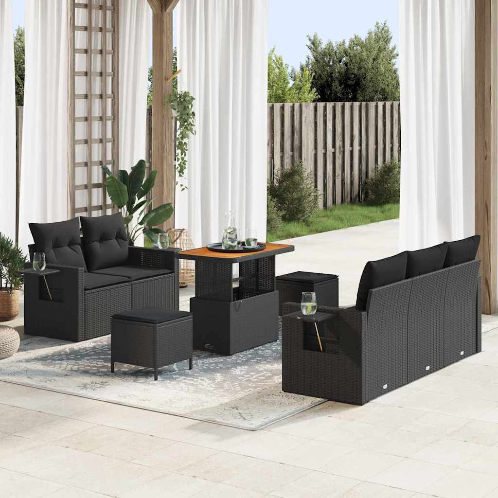 Conjunto de Sofá de Jardim Manual 8 pcs Preto 90 x 55 x 71 cm