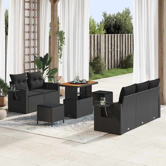 Conjunto de Sofá de Jardim Manual 8 pcs Preto 90 x 55 x 71 cm