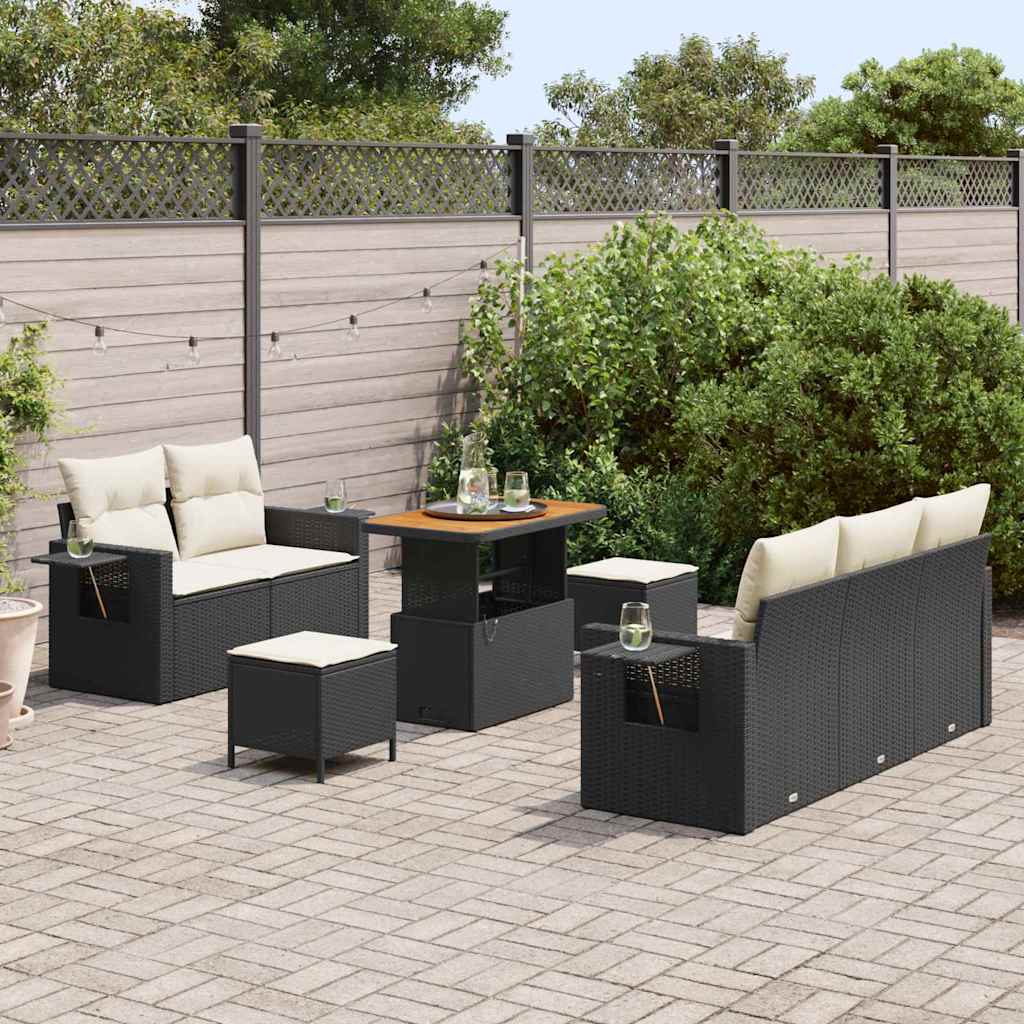 Conjunto de Sofá de Jardim com almofada 8 pcs Preto e creme