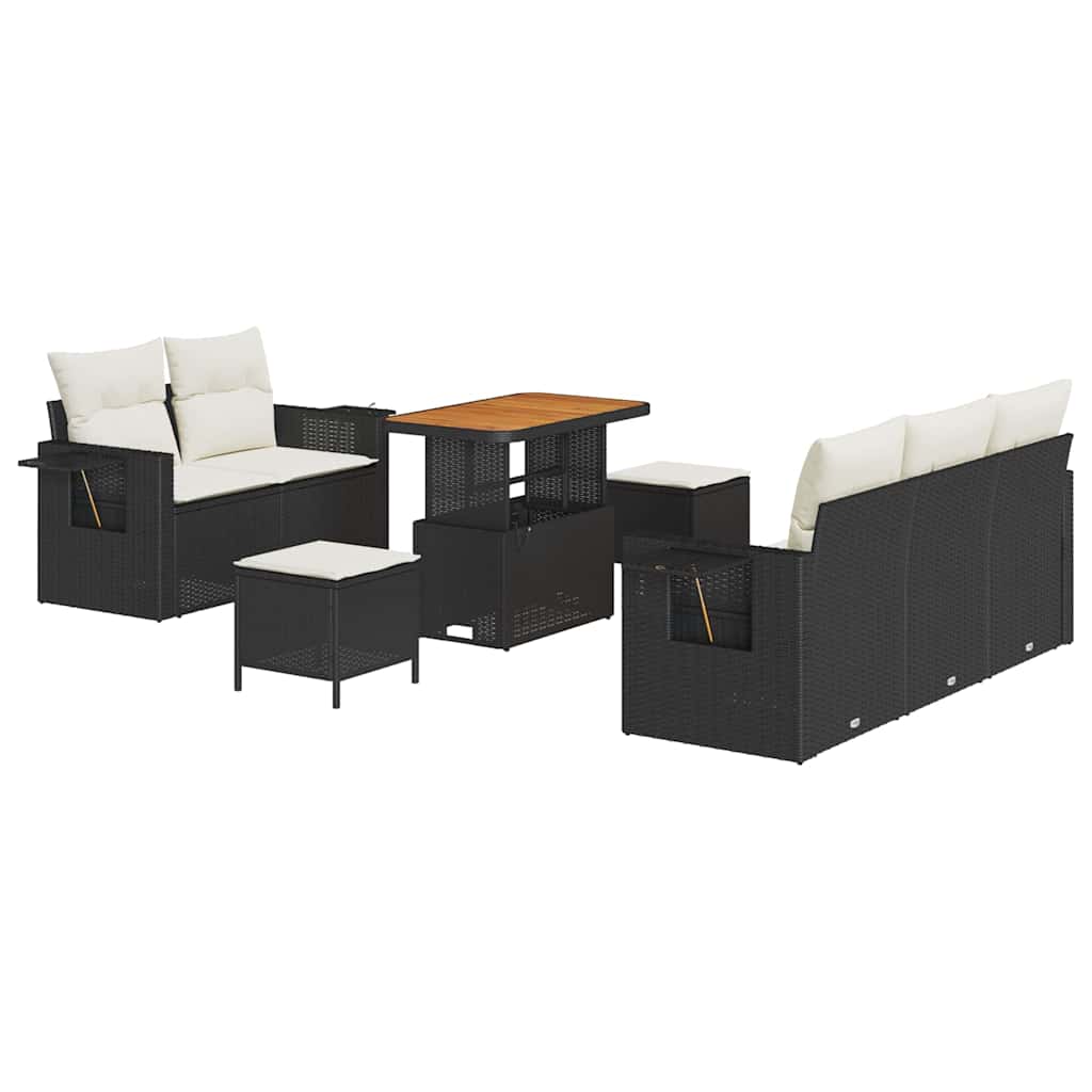 Conjunto de Sofá de Jardim com almofada 8 pcs Preto e creme