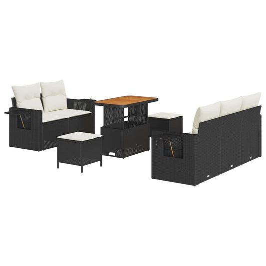 Conjunto de Sofá de Jardim com almofada 8 pcs Preto e creme
