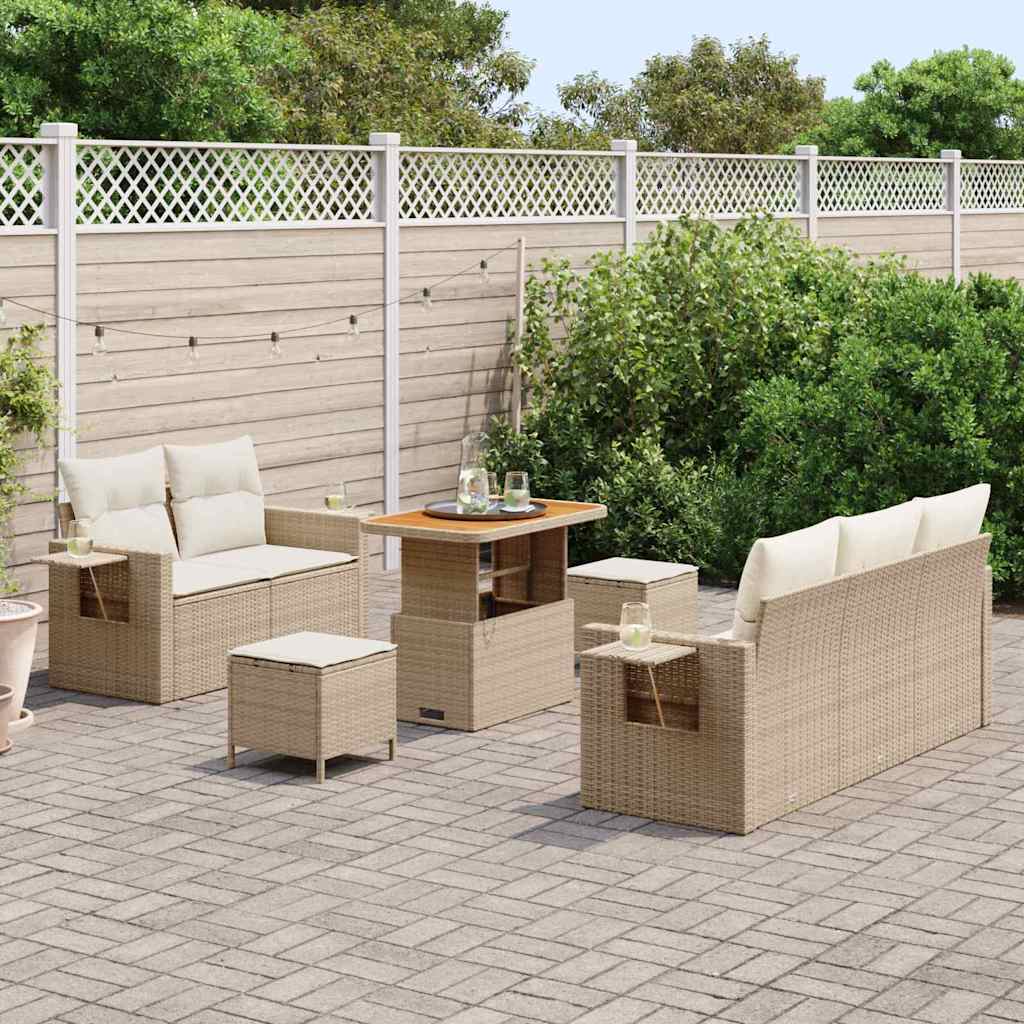 Conjunto de Sofá de Jardim com almofada 8 pcs bege e creme