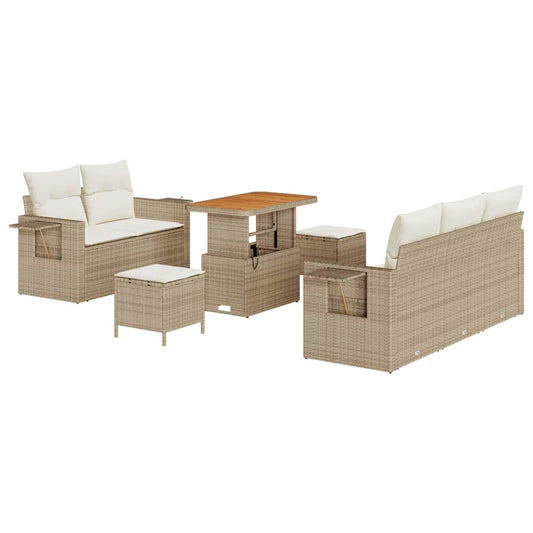 Conjunto de Sofá de Jardim com almofada 8 pcs bege e creme