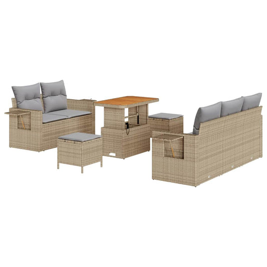 Conjunto de Sofá de Jardim Manual 8 pcs bege e cinzento claro