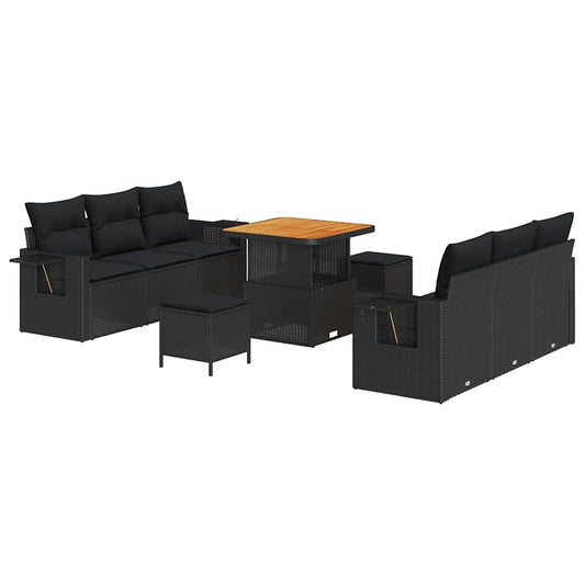 Conjunto de Sofá de Jardim com almofada Manual 9 pcs Preto