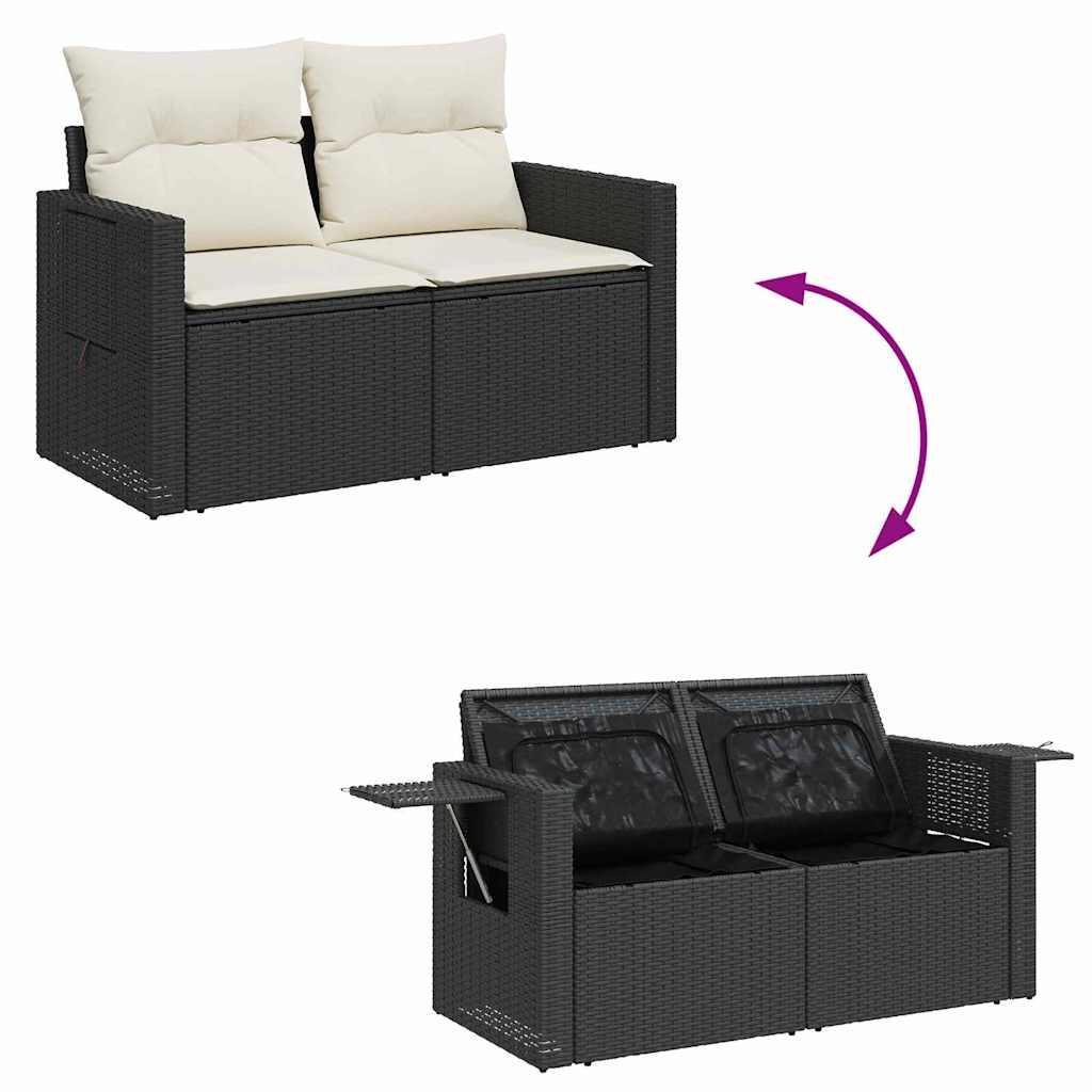 Conjunto de Sofá de Jardim com almofada 9 pcs Preto e creme
